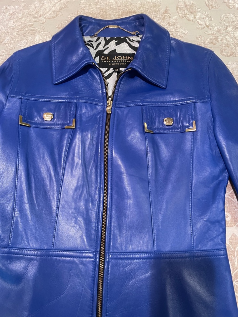 St. John Cobalt Blue Leather Zip Jacket